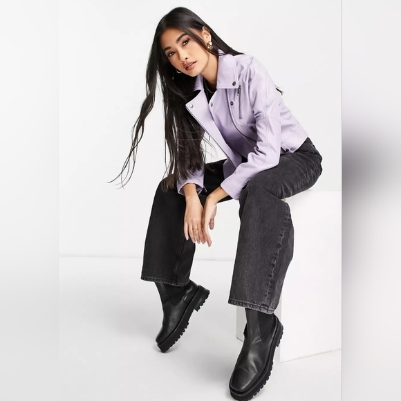 Muubaa Charlie drop shoulder leather jacket in lilac size 8 - Picture 2 of 3